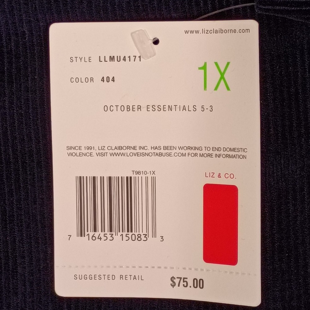 Liz Claiborne Woman Navy Corduroy Style Quarter Zip Pullover Top Plus Size 1X - Picture 4 of 14